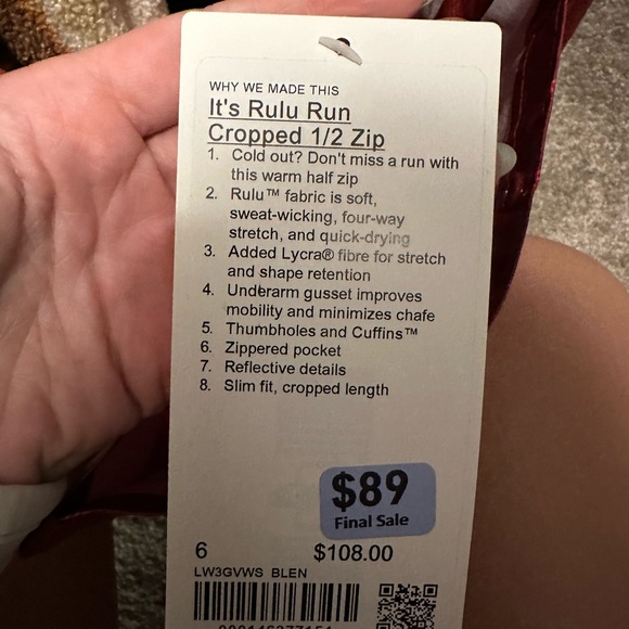 It’s Rulu Run Cropped 1/2 Zip size 6 - Picture 5 of 5